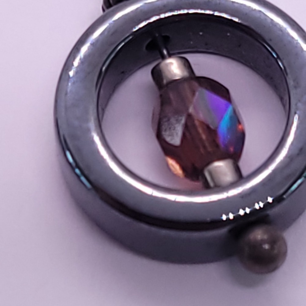 925 Sterling Silver Hematite Purple AB Crystal Dangle Earrings Fishhook